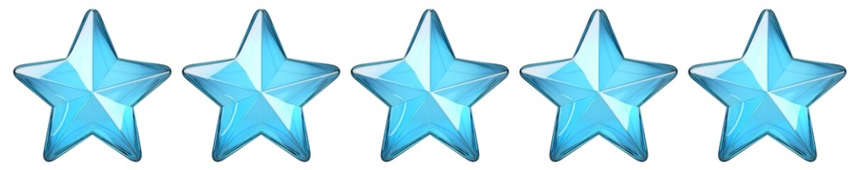Wall Mural - five blue stars for product rating reviews for websites and mobile applications, cut out