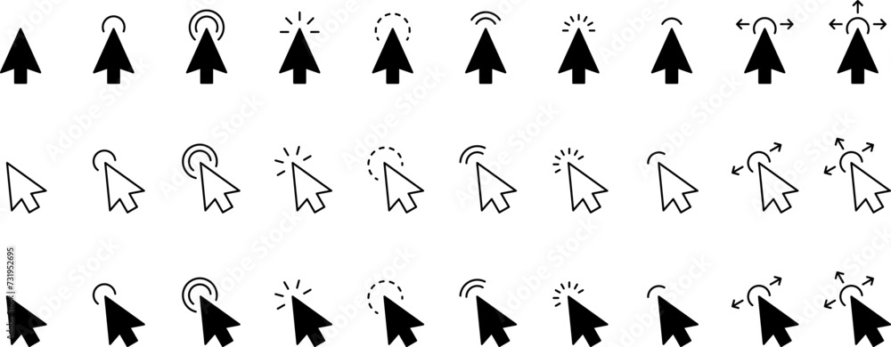 Computer mouse click cursor black arrow icons set. Cursor icon. Vector ...