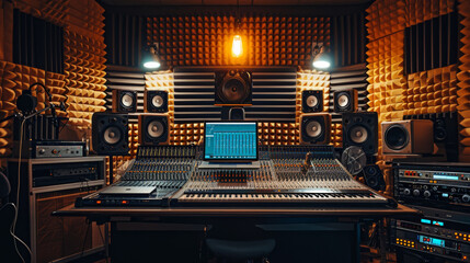 Wall Mural - professional music studio with a large mixing console