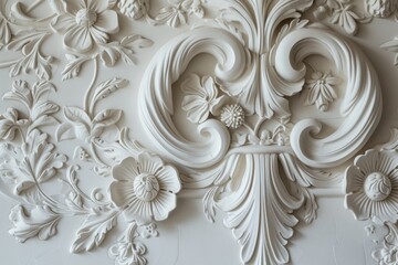 Poster - White Stucco Floral Relief