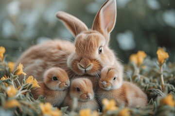 Poster - Bunny and Baby Chicks: An adorable photo of the Easter Bunny surrounded by fluffy baby chicks, symbolizing the renewal and rebirth of springtime