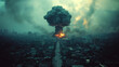 atomic mushroom explosion in the centre of a city.