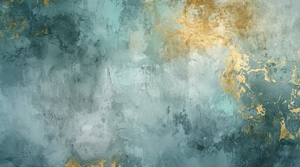 This textured wall combines grunge elements with splashes of gold and shades of blue, creating an abstract and luxurious feel.
