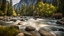 River Rapids In Merced River In Yosemite National Park