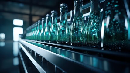 Wall Mural - Modern manufacturing line for bottles created with Generative AI