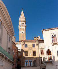 Piran with the belltower of St George's Parish Church is in the background