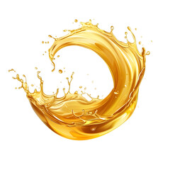Yellow beer, oil or juice splash. Realistic liquid beverage swirl isolated on transparent background