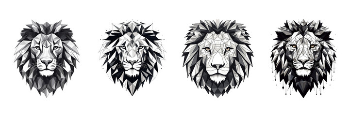 Set of lion face silhouette formed by geometric shapes on a transparent background