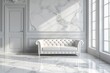 empty wall in classical style interior with white sofa on grey background wall.