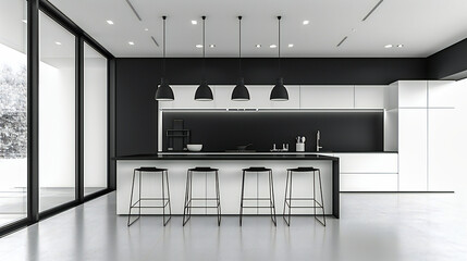 Chic modern kitchen with sleek furniture and stylish appliances, creating a sophisticated and functional culinary space