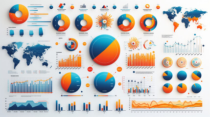 set of icons for web design, Group of businesspeople are engaged in a business meeting with laptop, graphs and charts at the office desk, Ai generated image