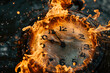 A close-up photograph of a vintage clock face melting into liquid fire, capturing the fragile and transient essence of time


