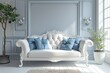 white and blue living room whit classic sofa-rendering.