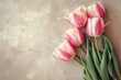 three pink tulips white table light background transparent gray while marble being rest peace listing please best aquiline features holding gift thank blurred