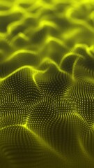 Wall Mural - yellow color abstract particle foam field waving smoothly like fluid. waving particles motion graphi