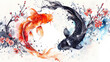 © AdamantiumStock - Koi carp ying yang fish with flower and waves asian concept art