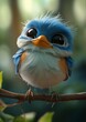 blue white bird sitting branch cinema face brunet cute little thing riot entertainment big eyes cartoon poppy oil
