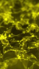Wall Mural - yellow color abstract particle foam field waving smoothly like fluid. waving triangles particles mot