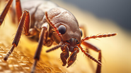 Macro, close-up of tick on human skin, spreader of limes disease