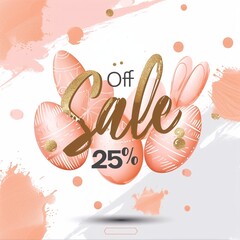 Wall Mural - Happy Easter Sale banner. Sale Off 25% stylish typography with eggs accents in peach fuzz colors