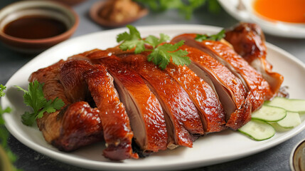 Wall Mural - roast duck on white plate