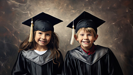 Wall Mural - Kids in graduation attire created with Generative AI technology