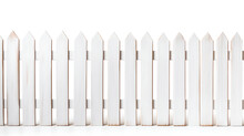 wooden white garden fence on white background - white painted laths