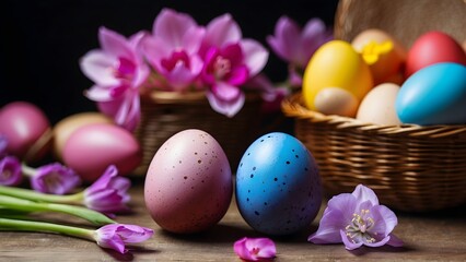  Easter greeting with colorful eggs and flowers