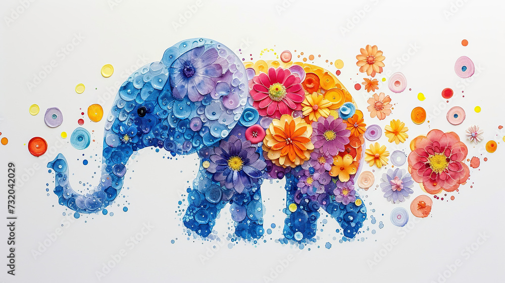 Greeting Beautiful card with Elephant. Frame of animal made in vector ...