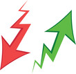 Illustration of the green high arrow indicator and the red low arrow indicator. The concept of profit and loss