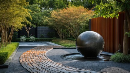 Sticker - Clean and modern photograph highlighting the sculptural elements and artistic features of a garden design