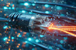 Fast fibre internet computer cable transmitting broadband telecommunication services through a cloud based global communication big data centre, stock illustration image 