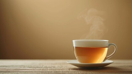 Poster - Minimalist photo featuring a cup of steaming tea on a clean, neutral background
