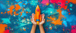 Launch of a colorful rocket background, made splashing color. Successful start of creative concept.