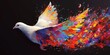 © SKIMP Art - a colorful painting of a dove flying over a black background Generative AI