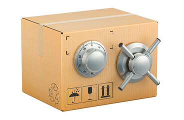 Wall Mural - Parcel with safe combination dial and metal handle safe. 3D rendering isolated on transparent background