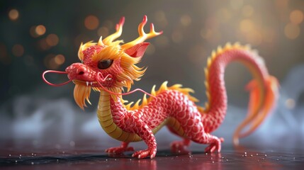 Wall Mural - Chinese dragon toy with bokeh background, Chinese New Year concept