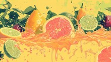 Pop Surrealist Maximalist Illustration Or An Orange, Vintage Inspired, Fluid Fruit 
