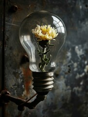 Poster - A flower inside a light bulb. Generative AI.