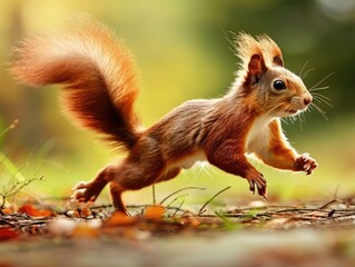 Wall Mural - A squirrel running across the ground. Generative AI.