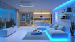 smart home interior, with automated systems controlling lighting, temperature, and appliances, all designed for maximum energy efficiency