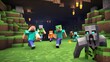 3D image of a Minecraft cave with undead creatures Copy space image Place for adding text or design