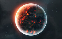 3D Illustration Of The Last Seconds Of The Planet Earth Dying In Fire, Fire And Lava Across The Entire Surface. High Quality Digital Space Art In 5K - Ultra Realistic Visualization.
