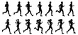 © LadadikArt - Running men and women black silhouettes. Isolated runners on white, sports champion silhouette set, healthy sporting marathon male and female outlines