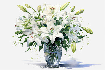 Wall Mural - A beautiful painting capturing blooming lily flowers in a vase