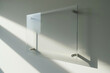 © barmaleeva - Blank transparent glass signboard on wall mockup. Empty hanging plexiglass name plate mockup. Clear namesign on wall for corporate or store. Generative AI illustration. Generative AI