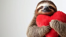 A Fuzzy Sloth Holds A Heart With Gentle Grace, Embodying Love And Warmth In An Indoor Setting