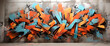 Abstract graffiti paintings on the concrete wall. Background texture.