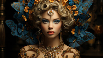 Ethereal Elegance: Golden Adornments and Butterfly Wings