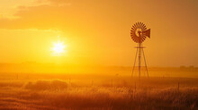 A Lone Windmill Stands Tall In The Golden Light A Symbol Of The Rustic Charm Of The Countryside.